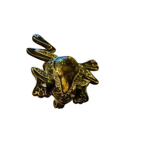 Vtg Lauren Conrad Enamel Leaping Frog Brooch Gold Tone Rhinestone Pin Signed LC - Picture 11 of 12